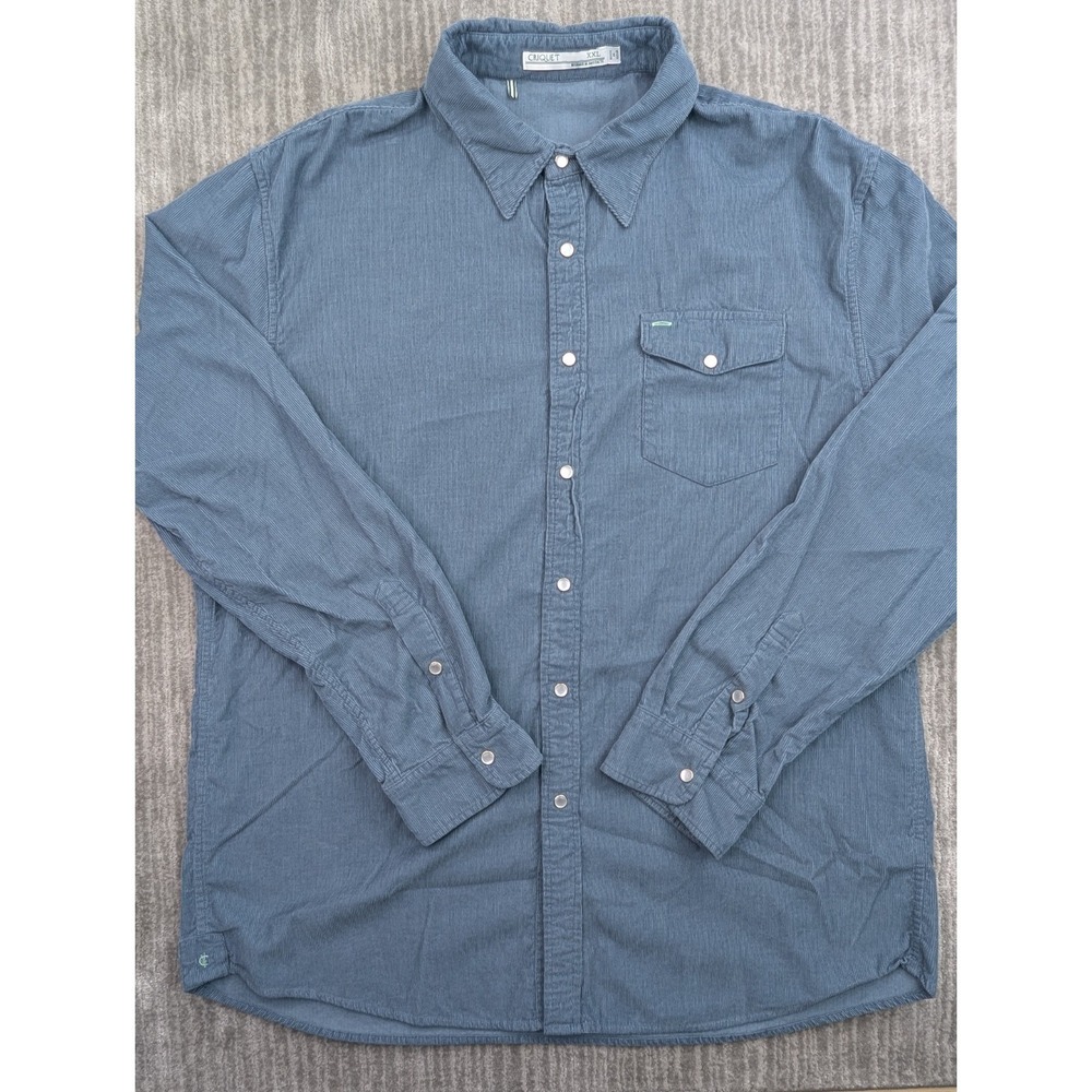 Criquet Shirt Mens 2XL Blue Corduroy Long Sleeve Button Down Pocket Pearl Snap